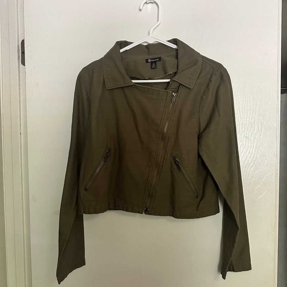 Versona Olive Utility Jacket with Zipper Detail